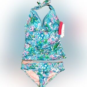 Lilly Pulitzer Colorful Swimsuit Top Tankini And Matching Bottom Size 12